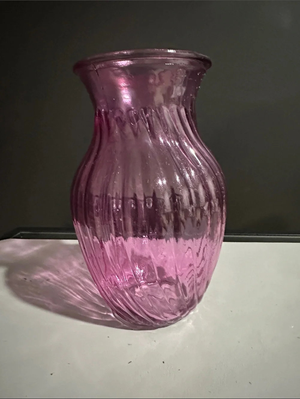 Ribbed Pink Glass Vase for Home Accents